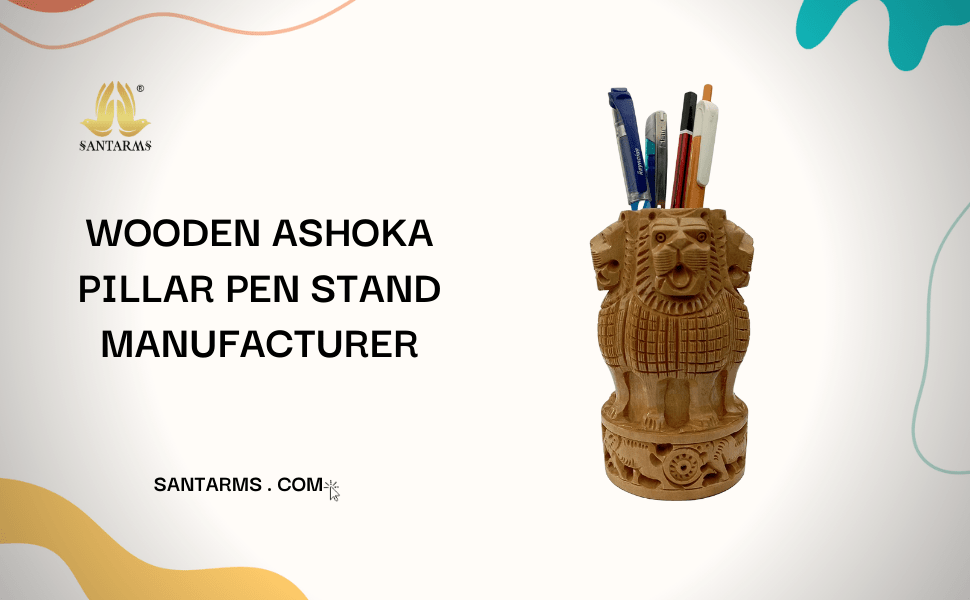 The best handicraft Wooden Ashoka Pillar Pen Stand Manufacturer